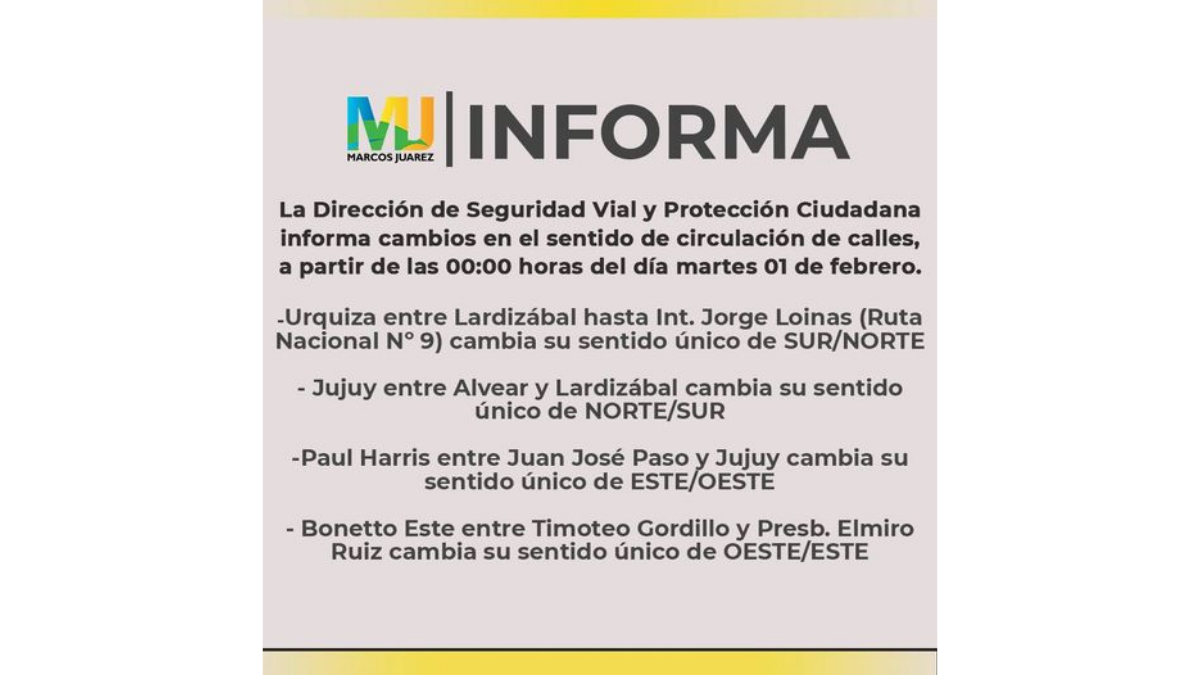 Marcos Juárez: Cambian el sentido de calles 